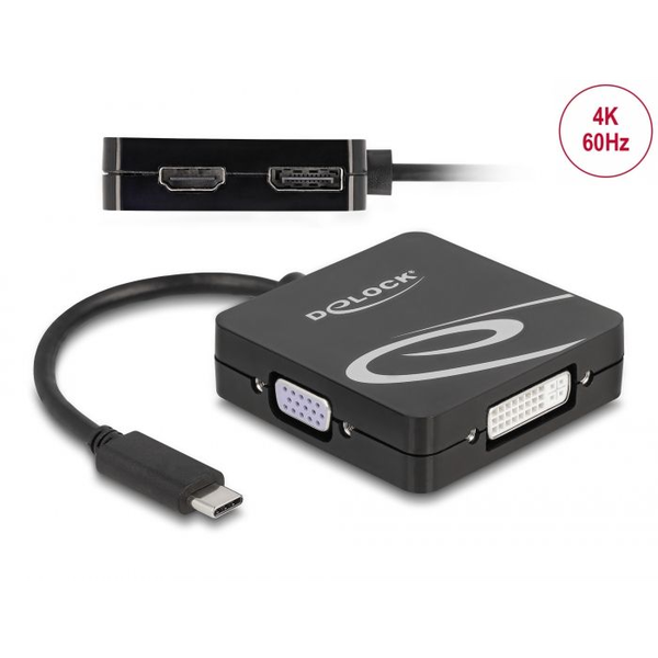 DELOCK USB Type-C átalakító egy VGA DVI HDMI vagy DisplayPort kijelzőhöz