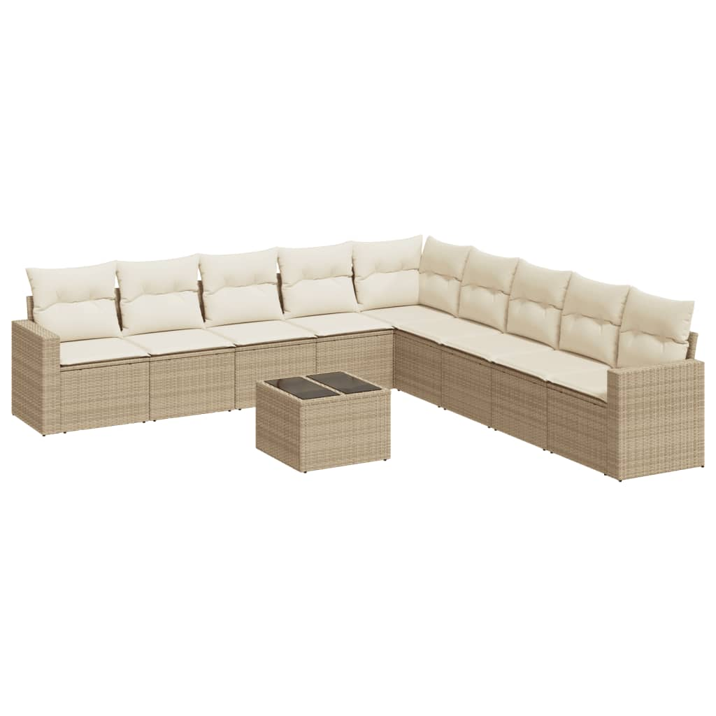 10 részes bézs polyrattan kerti ülőgarnitúra párnával (3219088)