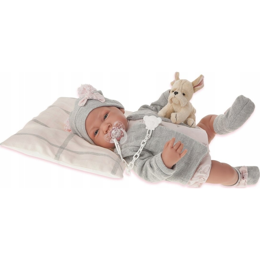 Antonio Juan Újszülött Baba Szürke Ruhában, Cumival - 40 cm-es (8435083633869)