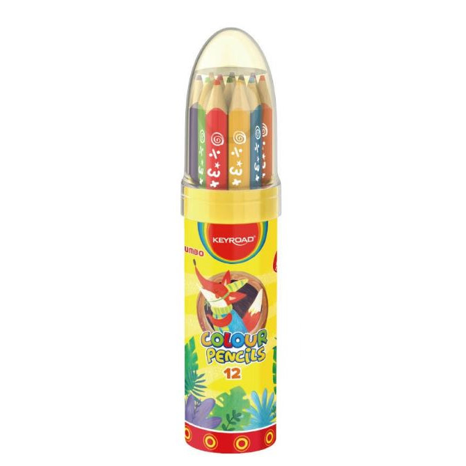Keyroad Jumbo színes ceruza készlet henger alakú tárolóban, háromszögletű, 12 szín (KR972230) (KR972230)