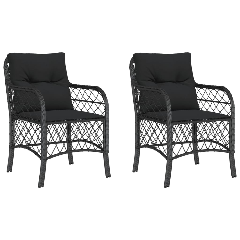 2 db fekete polyrattan kerti szék párnával (365153)