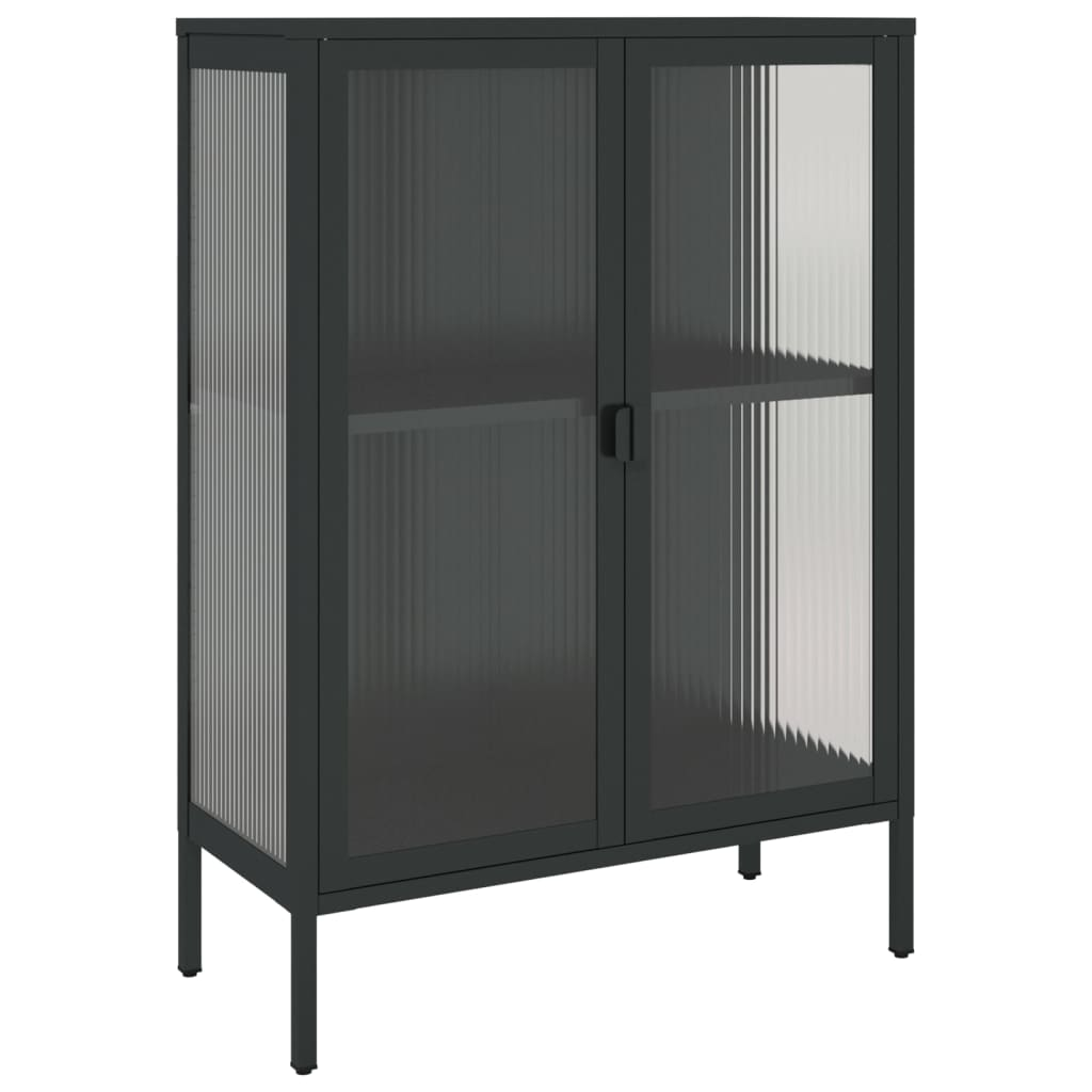 fekete üveg és acél tálalószekrény 75 x 35 x 105 cm (353003)