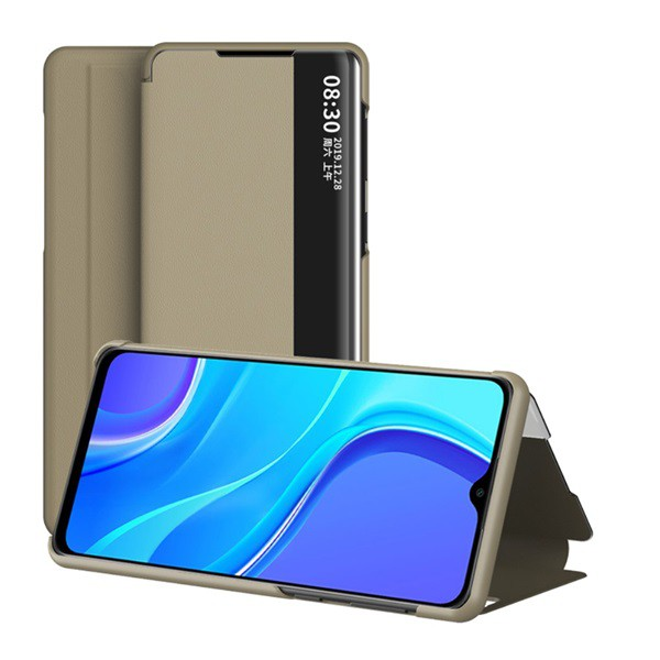 Tok álló, bőr hatású (FLIP, oldalra nyíló, asztali tartó funkció, hívószámkijelzés, View Window) BARNA [Xiaomi Redmi 9] (5996457993352)