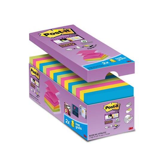 3M POST-IT Öntapadó jegyzettömb csomag, "Z", 76x76 mm, 16x90 lap, , "Super Sticky", vegyes (LPR330CS)