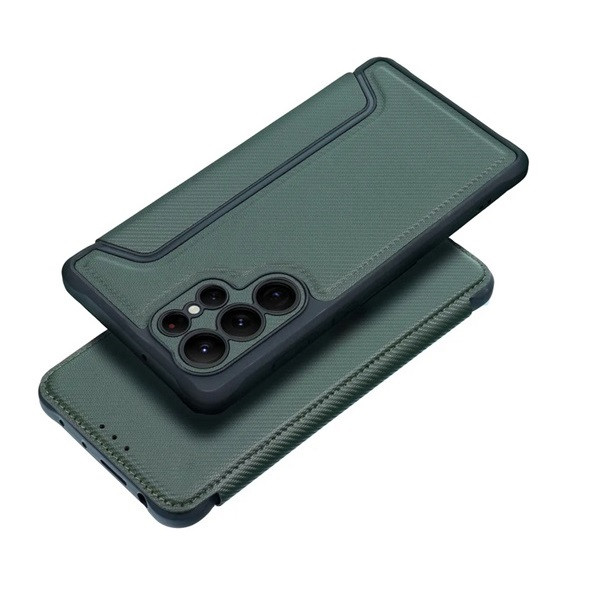Xiaomi 12 Lite, Oldalra nyíló tok, légpárnás sarok, bőrhatású, karbon minta, Razor Book, zöld (G132173)