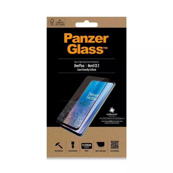 PanzerGlass E2E Super+ OnePlus Nord CE 2 Case Friendly AntiBacterial Telefon kijelzővédő üveg