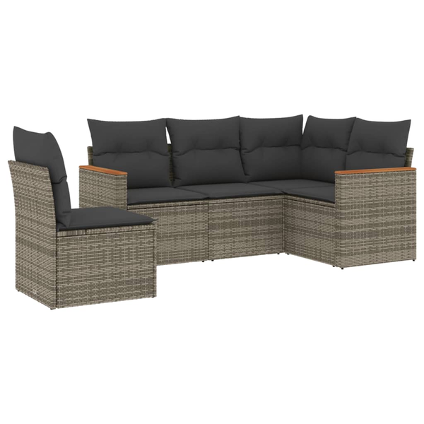 5 részes szürke polyrattan kerti ülőgarnitúra párnákkal