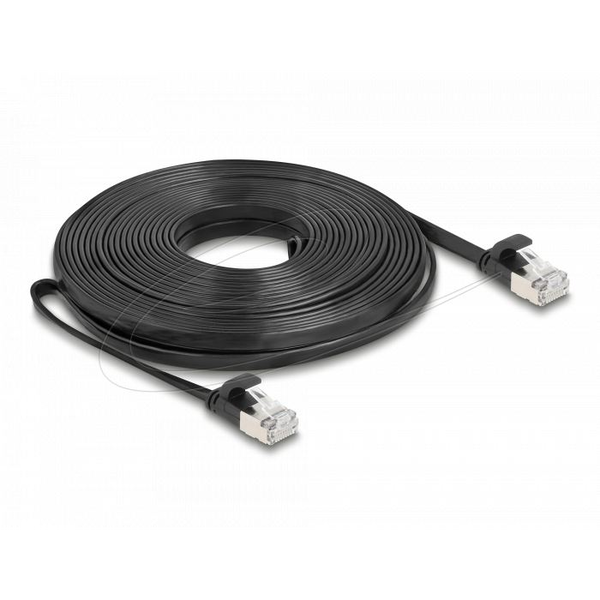 Delock RJ45 Flachband Patchkabel Stecker zu Stecker Cat.6A U/FTP 10 m schwarz