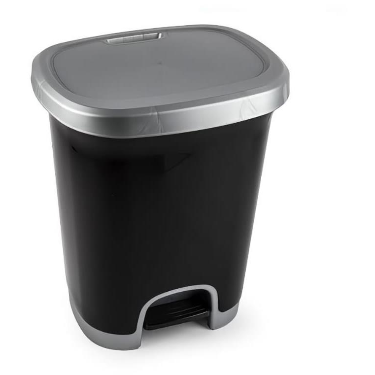 Plastic Forte Color szeméttároló, fekete-ezüst, betét nélkül pedállal, 27 l (135300183)
