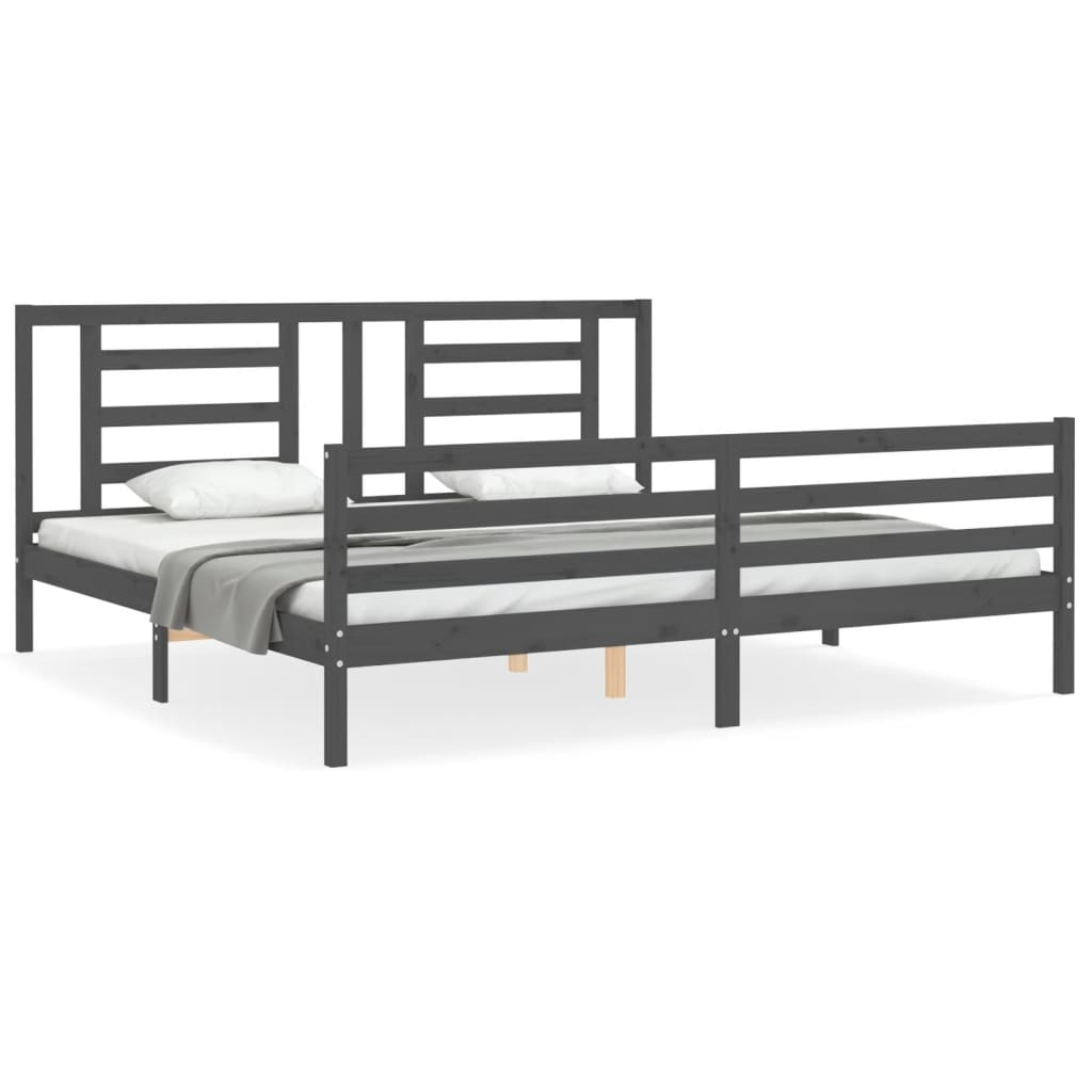 szürke tömör fa ágykeret fejtámlával 200 x 200 cm (3194723)
