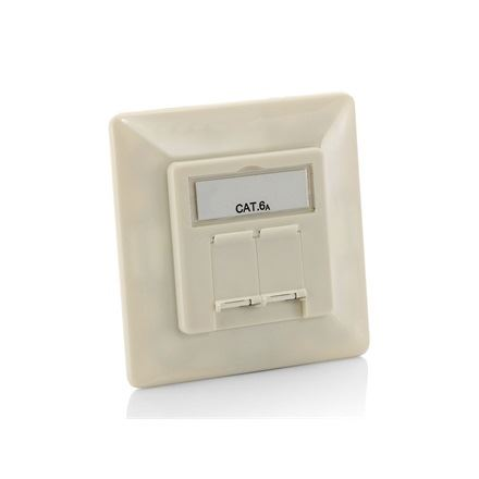 Equip Keystone süllyeszthető csatlakozó aljzat 2 port, Cat6A, STP, 80x80mm, fehér (5db/csomag) (125775) (e125775)