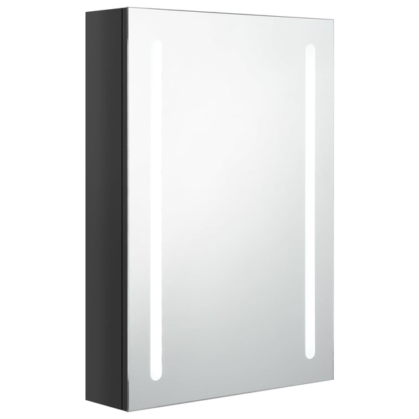fényes fekete LED-es tükrös fürdőszobaszekrény 50 x 13 x 70 cm
