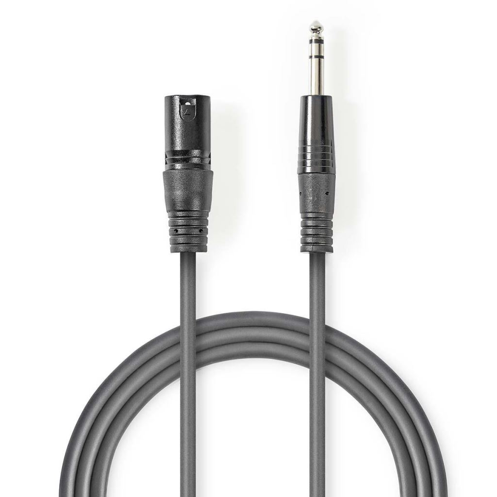 Nedis XLR 3-Tűs Dugasz, 6.35 mm Dugasz, PVC, nikkelezett, szimmetrikus audió kábel , 1.5m, sötét szürke (COTH15100GY15) (COTH15100GY15)