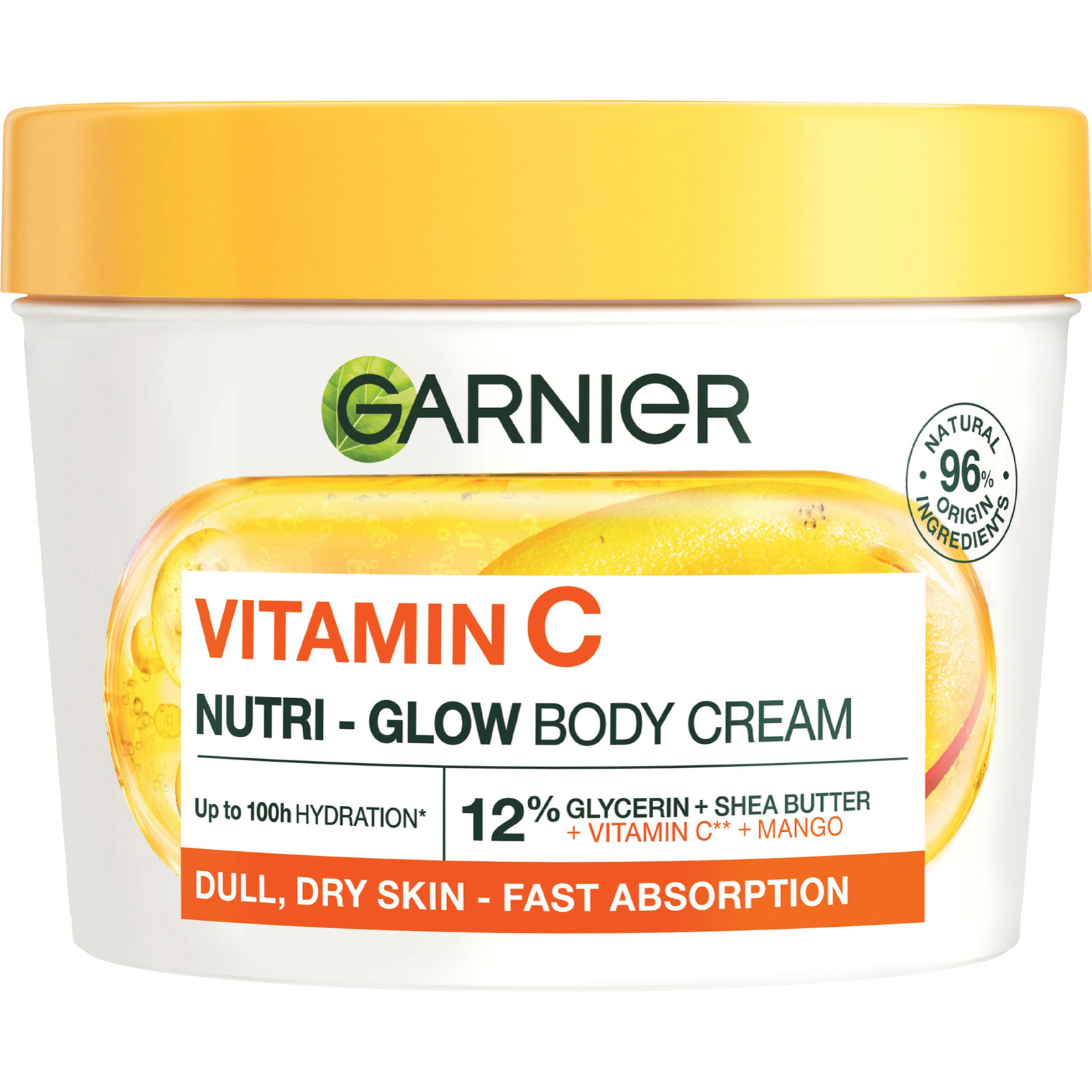 GARNIER Body Food Glow Cream krém a bőr ragyogásáért, Mangó + C-vitamin, 380 ml (3600542546096)