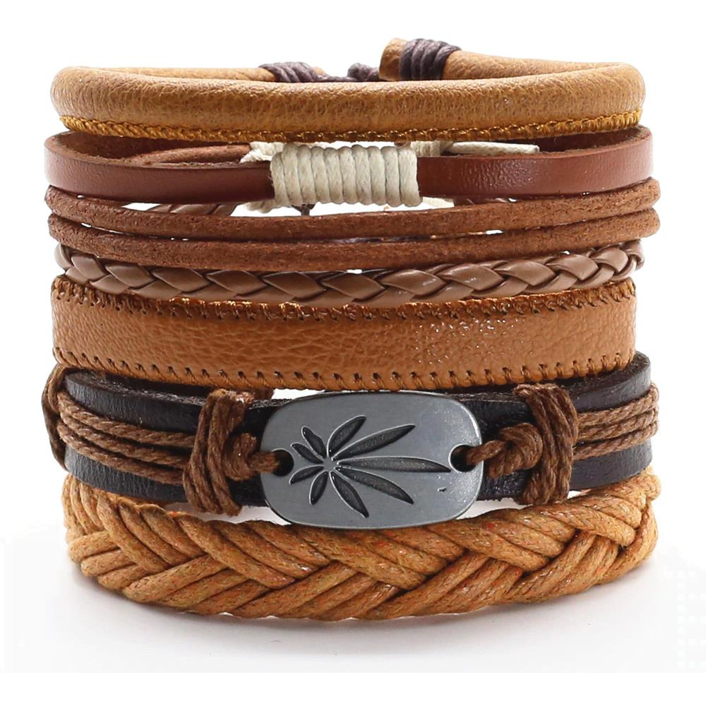 Predator Q1 bőr kender karkötő - 5 darabos készlet - Q11 (15999)