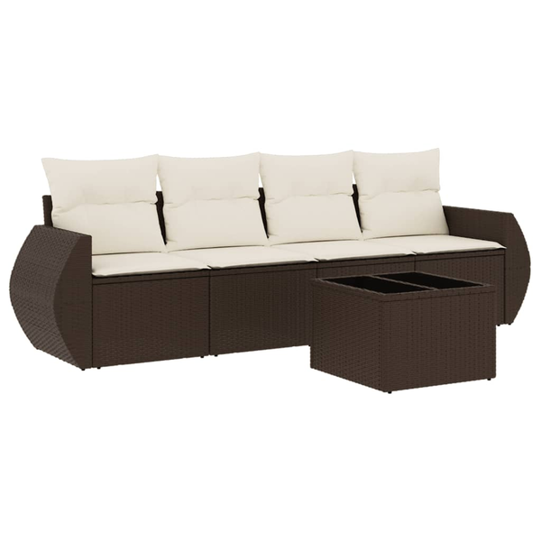 Set canapele de grădină cu perne, 5 piese, maro, poliratan