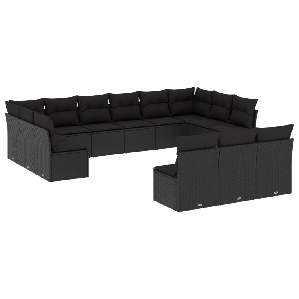 13 részes fekete polyrattan kerti ülőgarnitúra párnákkal (3218385)
