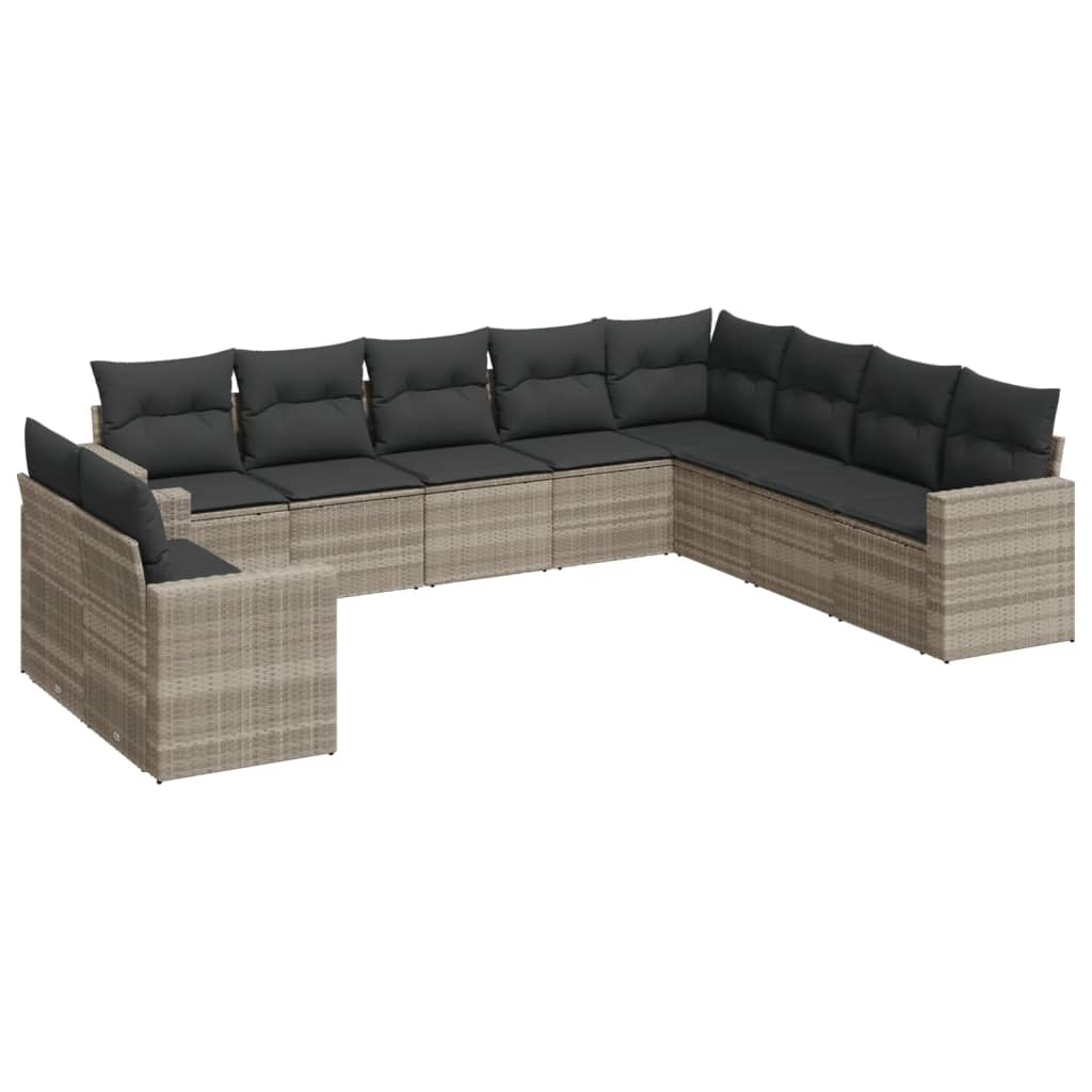 10 részes világosszürke polyrattan kerti ülőgarnitúra párnákkal (3219162)