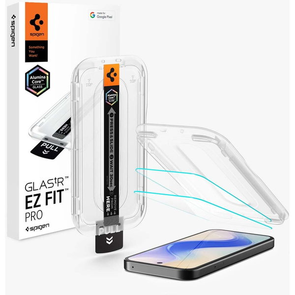 Tvrzené sklo pro Pixel 10a, Spigen EZ Fit Pro (AC) 2 ks 10H, s aplikátorem