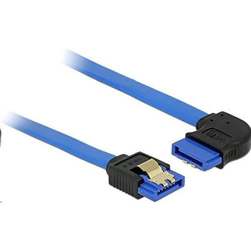DELOCK Kabel SATA 6 Gb/s Buchse gerade > SATA Buchse rechts gewinkelt 20cm blau mit Goldclips