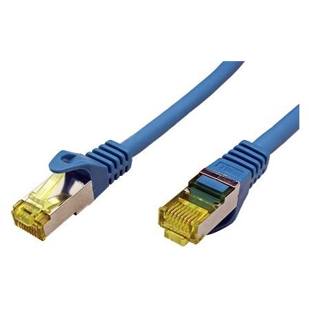 Patchkabel RJ-45 S/FTP mit Cat7 Rohkabel (blau, 25 cm, LSZH halogenfrei, 500 MHz)