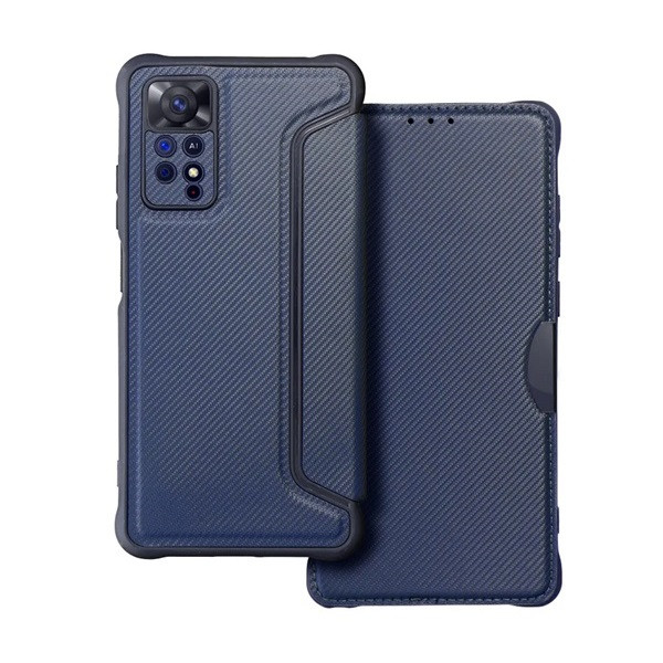 Xiaomi Redmi Note 11 Pro / Note 11 Pro 5G / Note 11E Pro, калъф със странично отваряне, ъгъл с въздушна възглавница, кожен ефект, карбонов модел, Razor Book, син (RS129184)