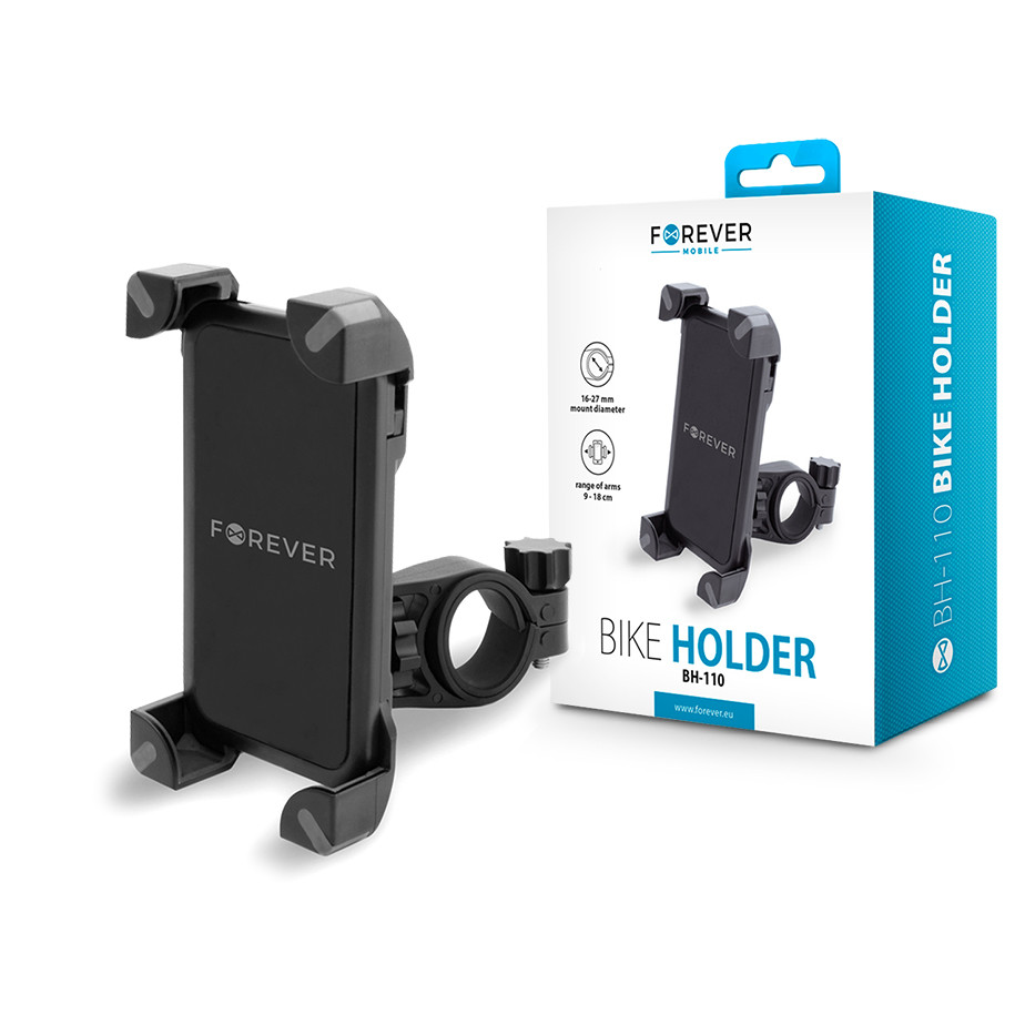 Univerzális kerékpárra szerelhető telefontartó - Forever BH-110 Bike Holder - fekete (TF-0110)