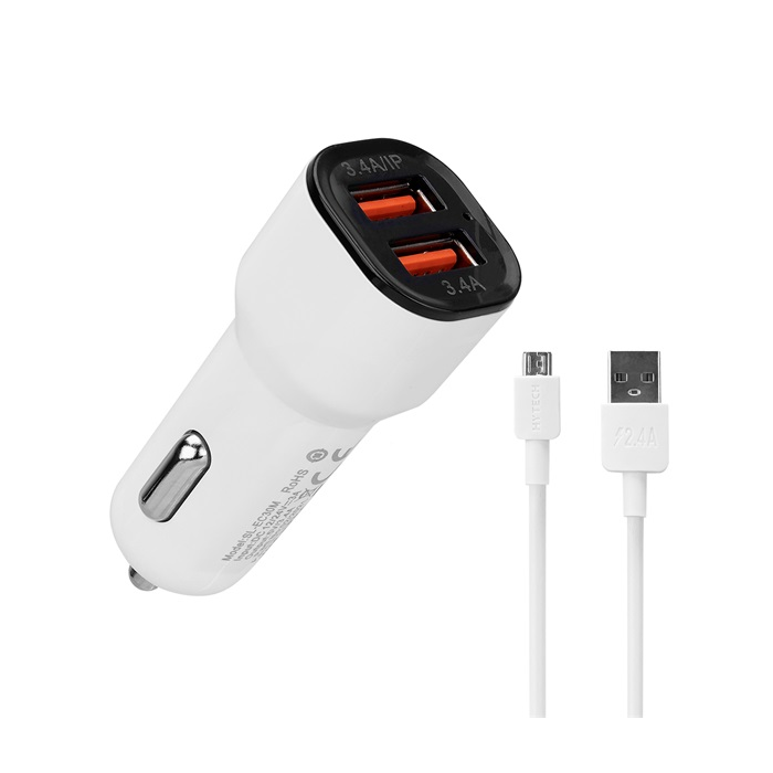 S-Link SL-EC30M 2x USB-A Autós töltő + Micro USB kábel - Fehér (17W) (35679)