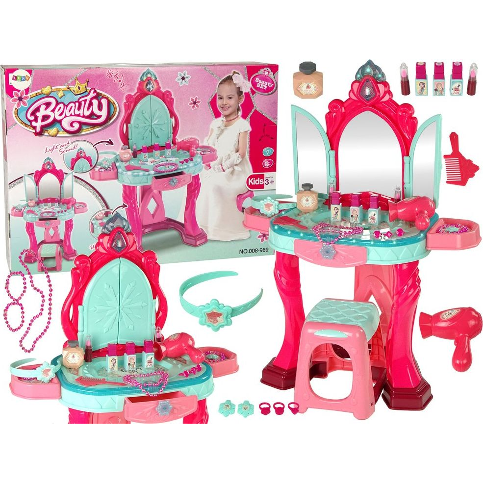 Szépségszett -Tükörrel, Fény és Hanghatásokkal, Rózsaszín (9436)