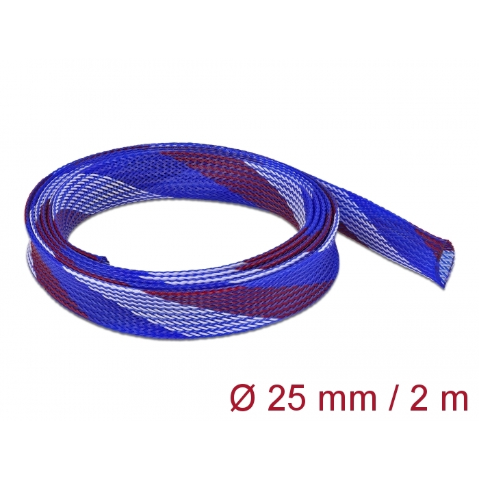 Delock Fonott kábelharisnya nyújtható 2 m x 25 mm kék-piros-fehér (20751)