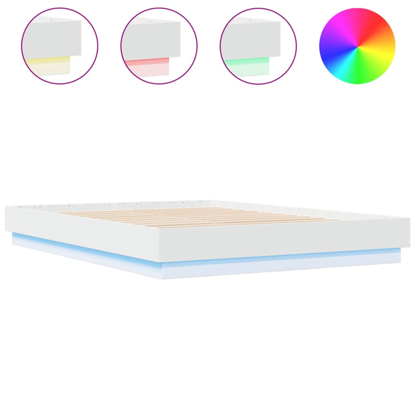 Cadru de pat cu lumini LED, alb, 150x200 cm