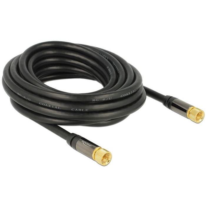 Delock F-csatlakozóval > F-csatlakozóval RG-6/U antenna kábel 5m fekete (88921) (DE88921)