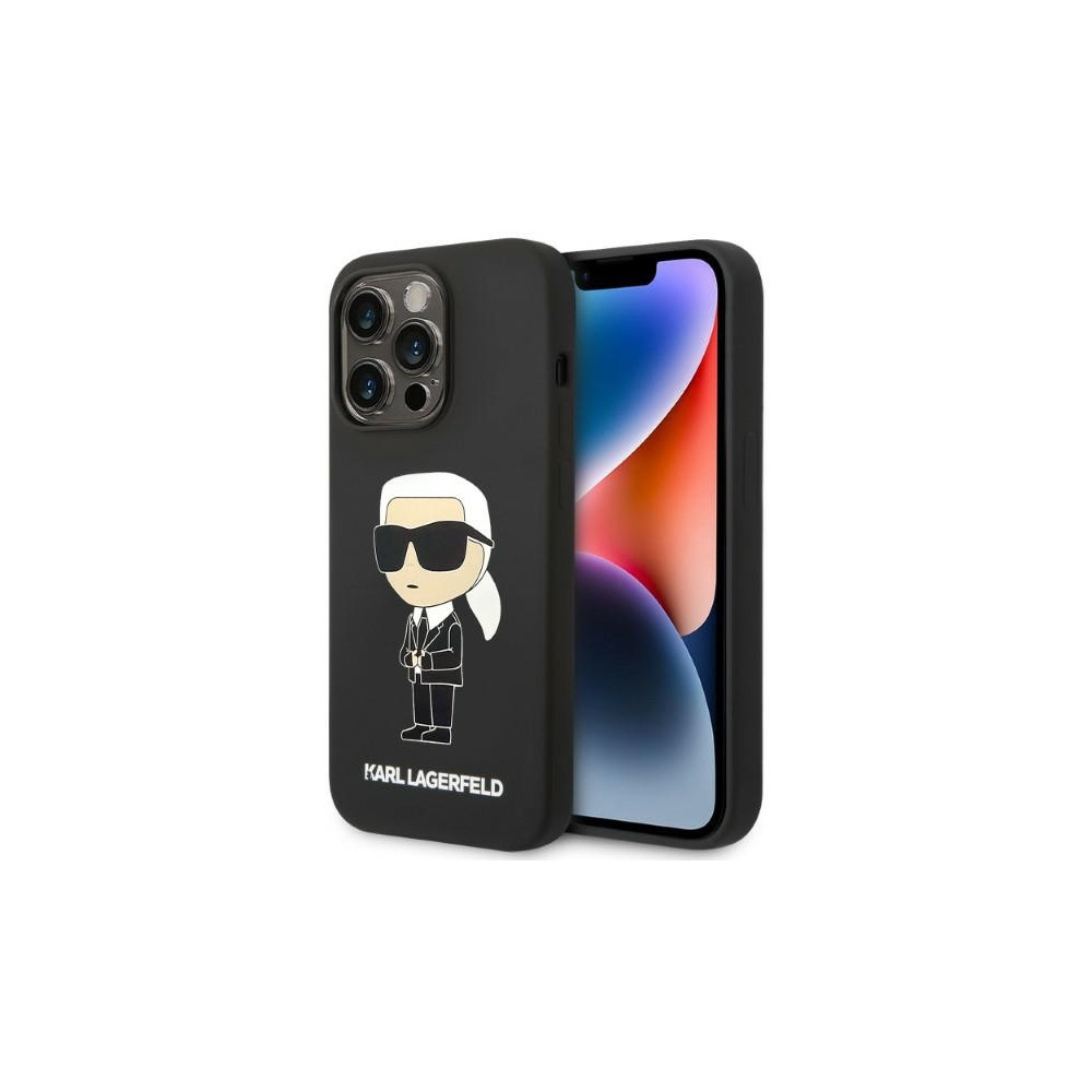 Karl Lagerfeld Silicone Ikonik Apple iPhone 14 Pro Magsafe Tok - Fekete/Mintás (KLHMP14LSNIKBCK)