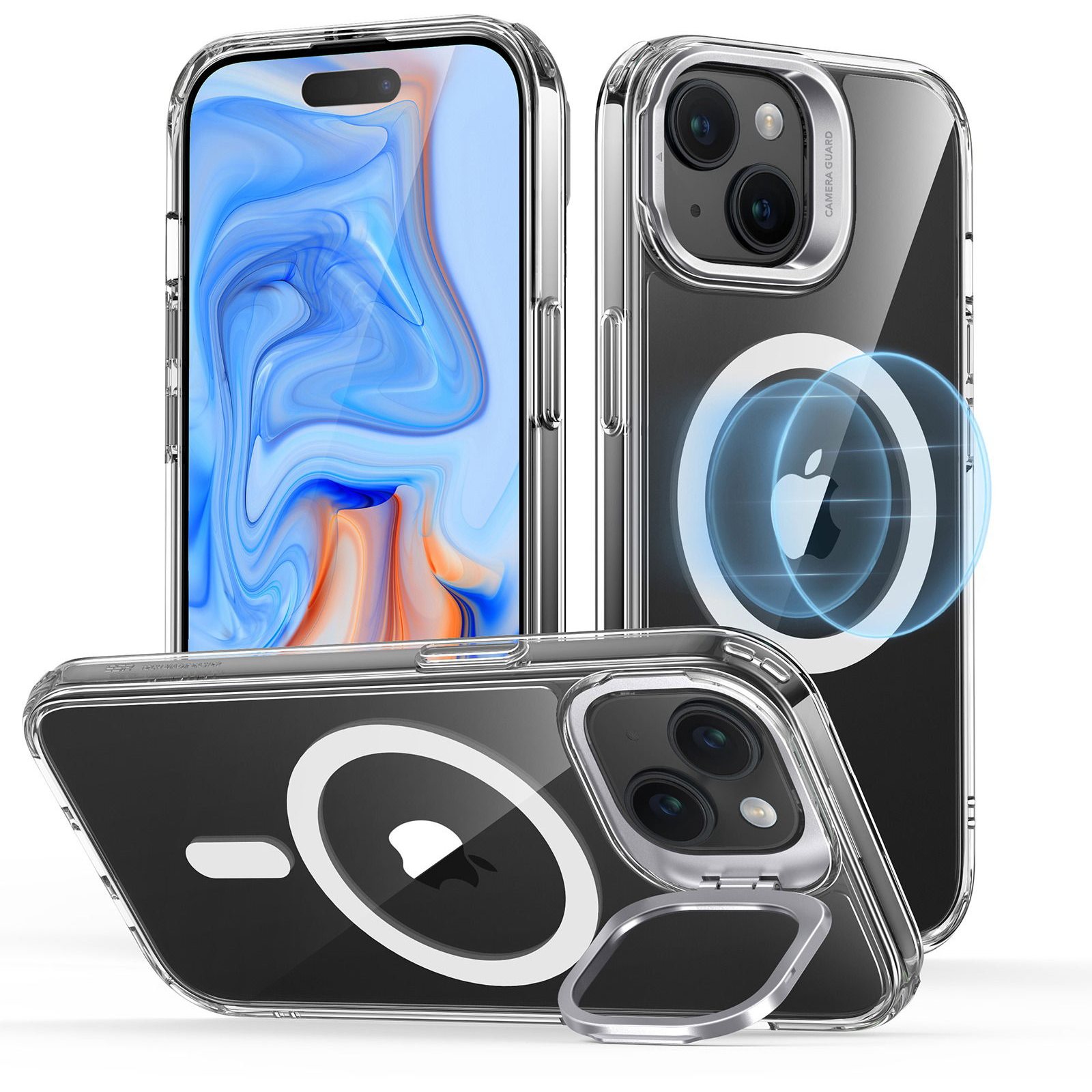 ESR Classic Hybrid Case with Stash Stand (HaloLock), Compatible with iPhone 15, Clear tok (1A6720102)