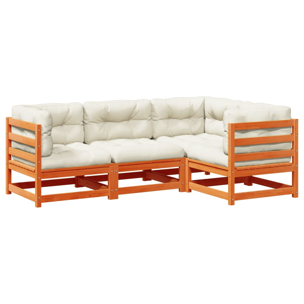 4 részes viaszbarna tömör fenyőfa kerti ülőgarnitúra párnával (3299413)