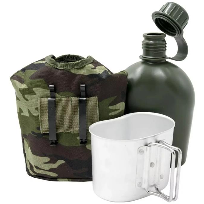 MDS Military outdoor water bottle 1l with lid - protective sleeve (XJ4683)