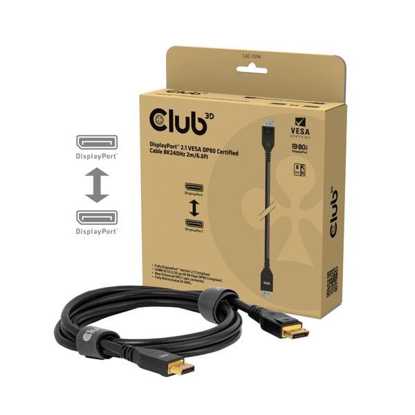 Club3D CAC-1094 DisplayPort - DisplayPort 2.1 8K 240Hz Kábel 2m - Fekete