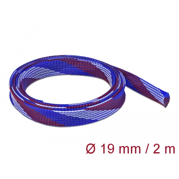 Delock Fonott kábelharisnya nyújtható 2 m x 19 mm kék-piros-fehér (20746)