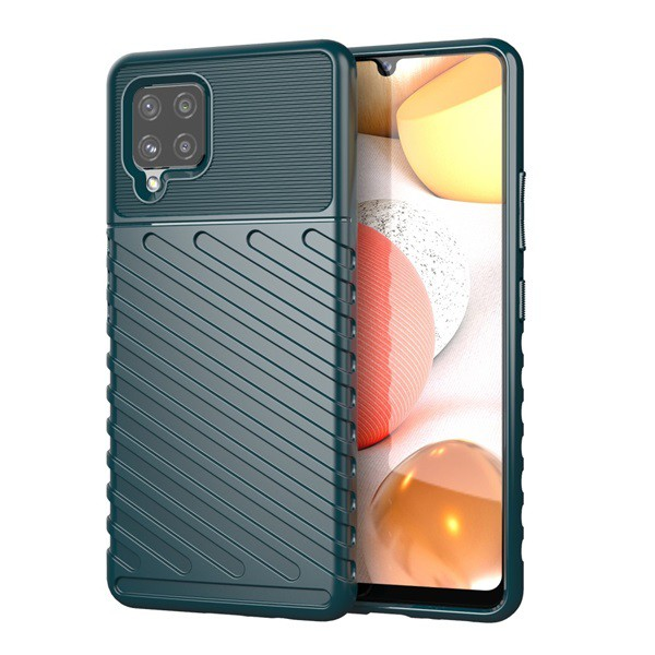 Szilikon telefonvédő (közepesen ütésálló, csíkos, dombor minta) SÖTÉTZÖLD [Samsung Galaxy A42 5G (SM-A425F)] (5996591019352)