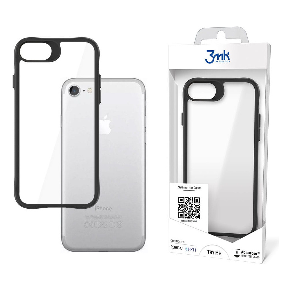 3mk Satin Armor Case+ Apple iPhone SE (2022) Tok - Átlátszó/Fekete (5903108464741)