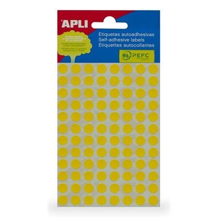 Apli 8 mm kör kézzel írható Etikett - Sárga 288 etikett/csomag (2044)