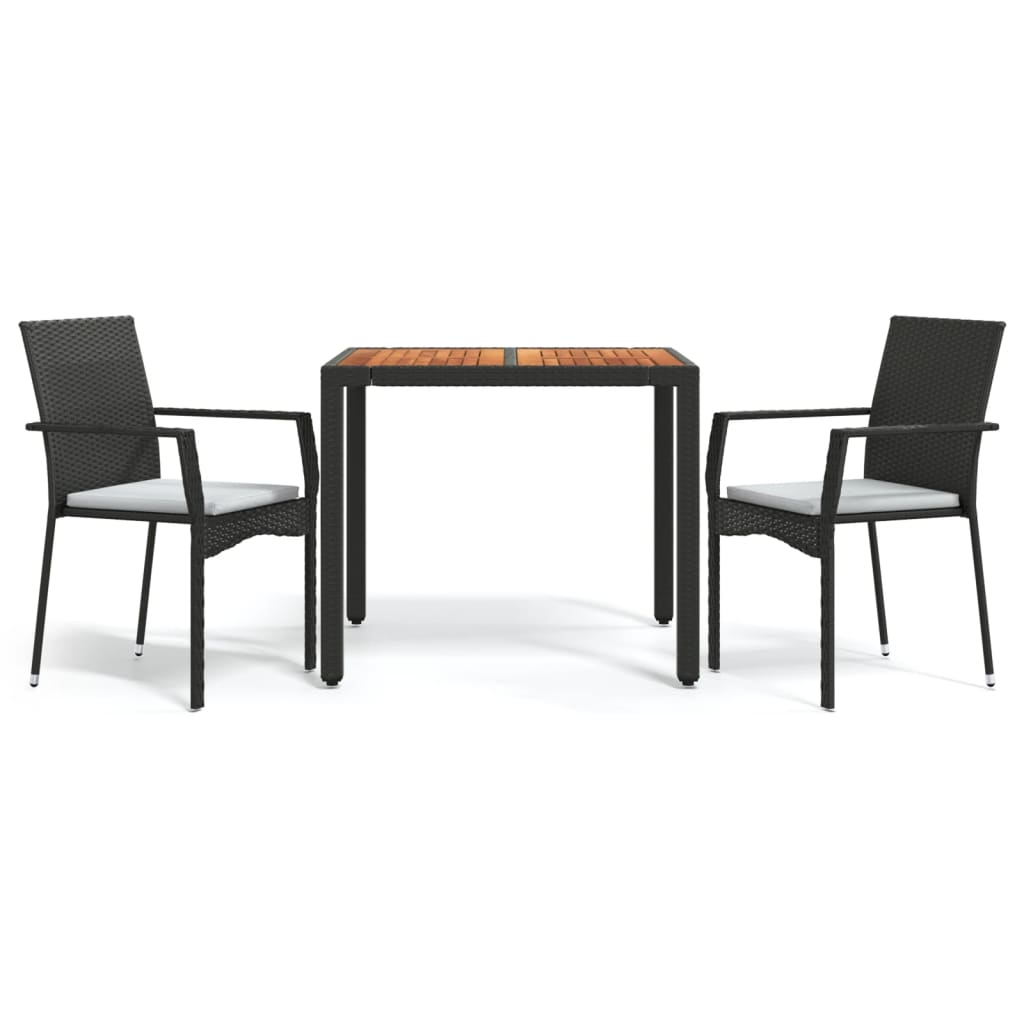 3 részes fekete polyrattan kerti étkezőgarnitúra párnákkal (3184987)
