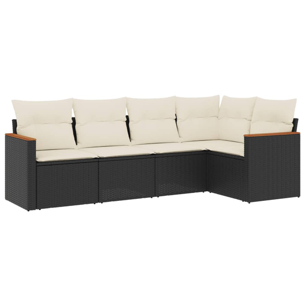 Set mobilier de grădină cu perne, 5 piese, negru, poliratan