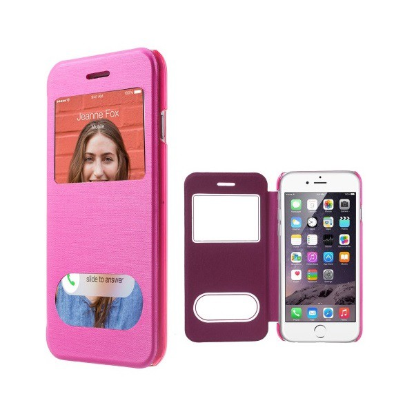 Tok álló, bőr hatású (FLIP, oldalra nyíló, átlátszó hátlap, hívásfelvételhez kivágás, S-View Cover) MAGENTA [Apple iPhone 6S 4.7] (5996457498260)