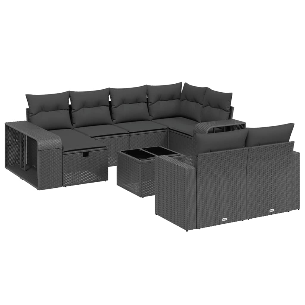 11 részes fekete polyrattan kerti ülőgarnitúra párnákkal (3266245)