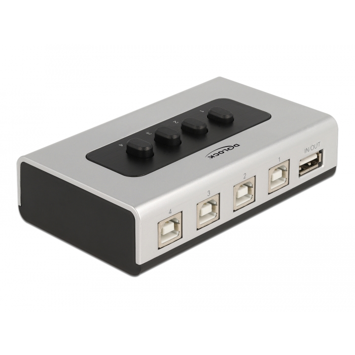 Delock Kétirányú USB 2.0 switch 4 db. B-típusú anya - 1 db. A-típus anya kézi átkapcsolással (87763)