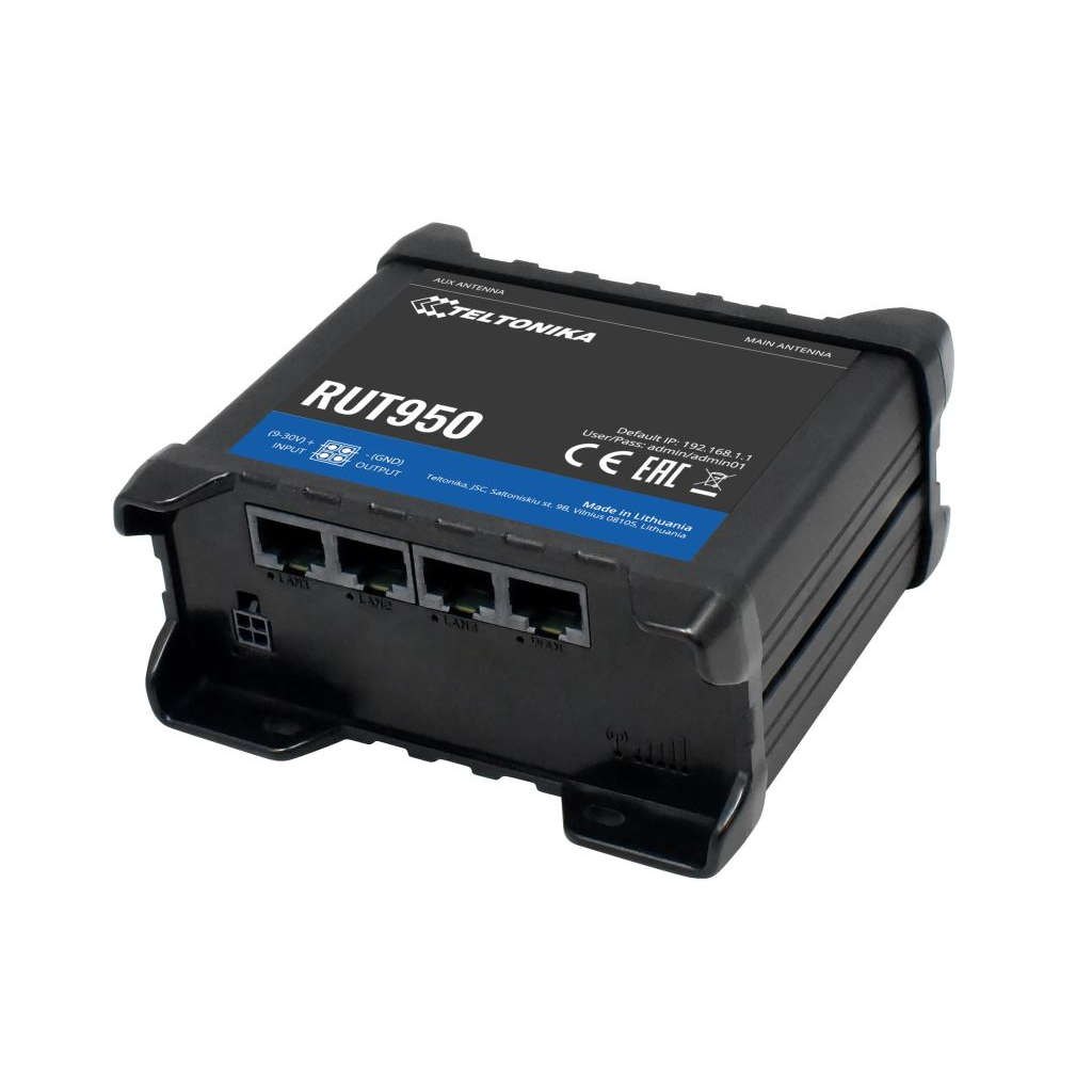 Teltonika RUT950 3x10/100Mbps LAN 2xminiSIM 4G/LTE CAT4 Vezeték nélküli ipari router (RUT950U022C0) (RUT950U022C0)