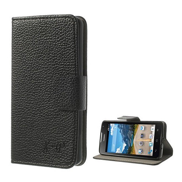 Tok álló, bőr hatású (FLIP, oldalra nyíló, asztali tartó funkció, prémium) FEKETE [Huawei Ascend Y530 (C8813)] (5996457456543)