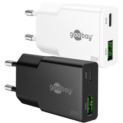 Goobay 75729 Dual USB-A / USB-C GaN Slim Hálózati Töltő Adapter Készlet 20W - Fekete (2 darabos) (RB75729)