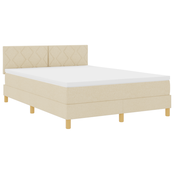 Pat cu Arcuri cu Saltea & LED Crem 160x200 cm Țesătură